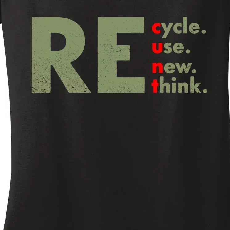 Recycle Reuse Renew Rethink Crisis Environmental Activism Women's V-Neck T-Shirt