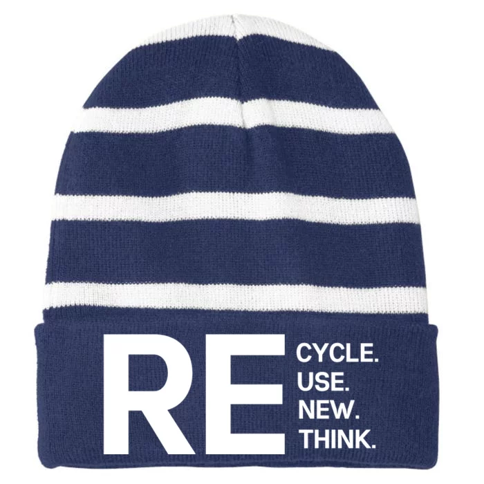 Recycle Reuse Renew Rethink Striped Beanie with Solid Band