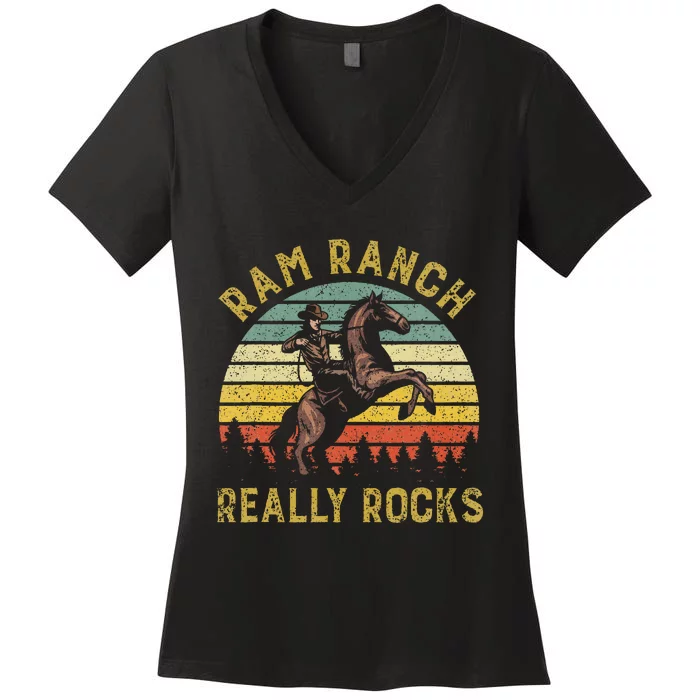 Ram Ranch Really Rocks Vintage Western Cowboy Country Lover Women's V-Neck T-Shirt