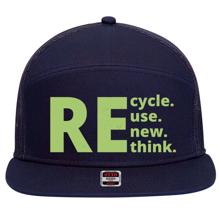 Recycle Reuse Renew Rethink 7 Panel Mesh Trucker Snapback Hat