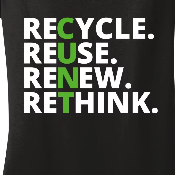 Recycle Reuse Renew Rethink Crisis Environmental Activism Earth Day Women's V-Neck T-Shirt