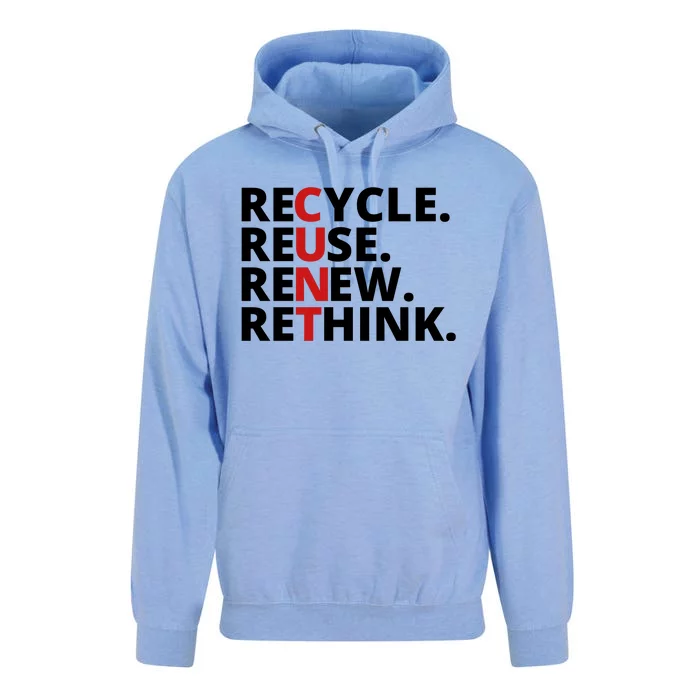 Recycle Reuse Renew Rethink Crisis Environmental Activism Earth Day Unisex Surf Hoodie