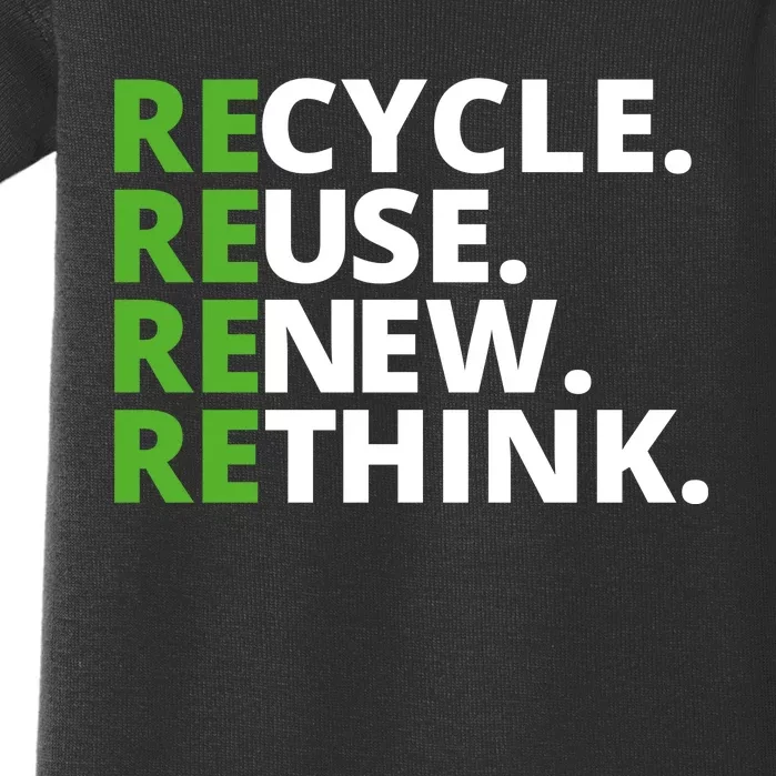 Recycle Reuse Renew Rethink Crisis Environmental Activism Earth Day Baby Bodysuit