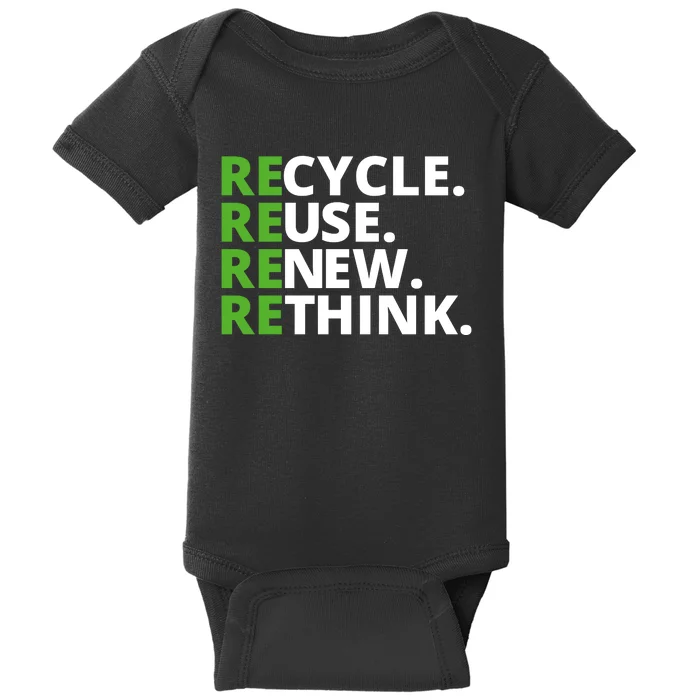 Recycle Reuse Renew Rethink Crisis Environmental Activism Earth Day Baby Bodysuit