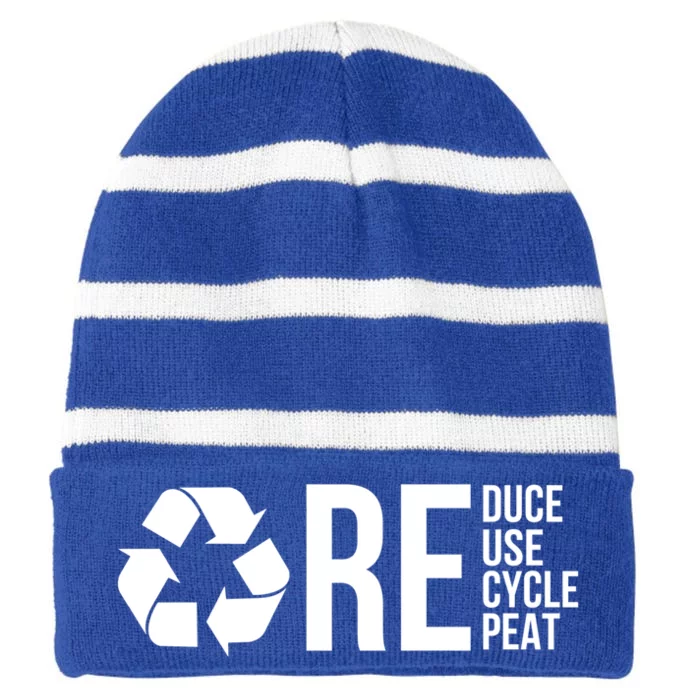 Reduce Reuse Recycle Repeat Save Earth Happy Earth Day Gift Striped Beanie with Solid Band