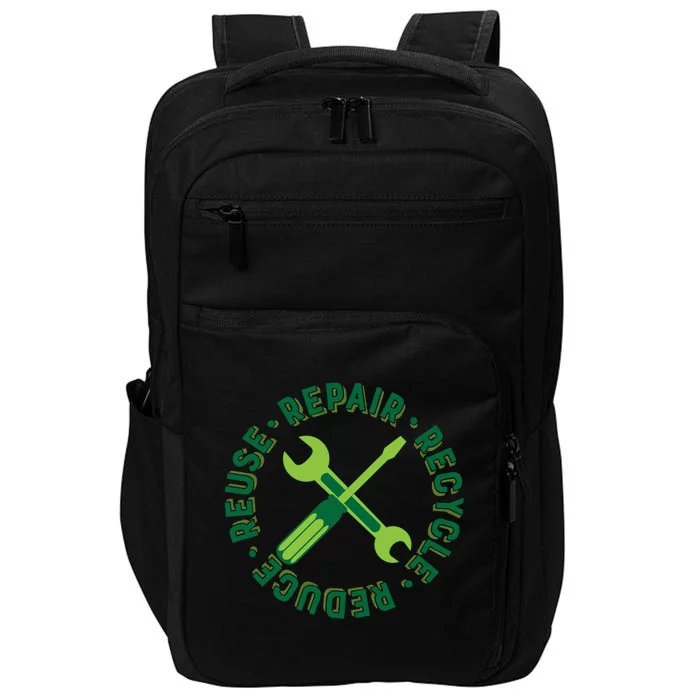 Recycle Reduce Reuse Repair Green Tool Logo Gift Impact Tech Backpack