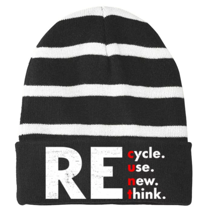 Recycle Reuse Renew Rethink Crisis Environmental Activism Striped Beanie with Solid Band