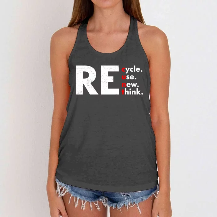 Recycle Reuse Renew Rethink Crisis Environmental Activism Women's Knotted Racerback Tank