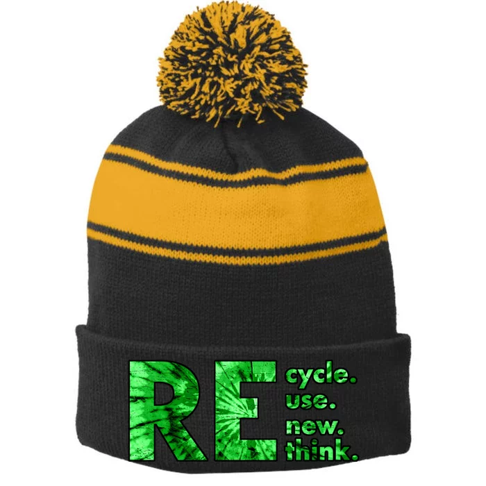 Recycle Reuse Renew Rethink Crisis Environmental Activism Stripe Pom Pom Beanie