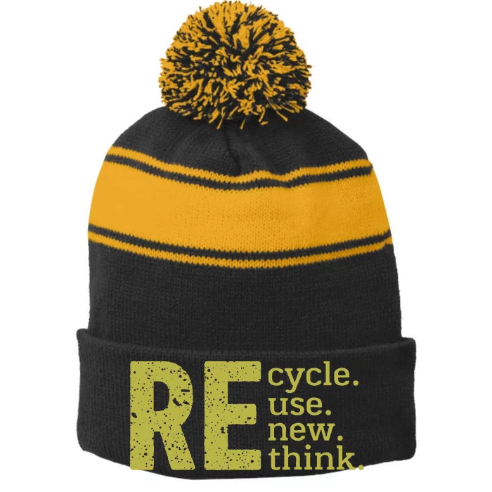 Recycle Reuse Renew Rethink Crisis Environmental Activism Stripe Pom Pom Beanie