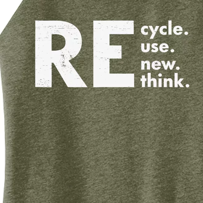 Recycle Reuse Renew Rethink Crisis Environmental Activism Women’s Perfect Tri Rocker Tank