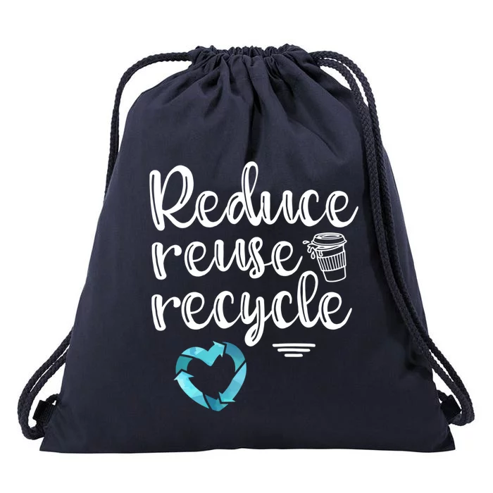 Reduce Reuse Recycle: Plastic Recycling Heart Earth Day Gift Drawstring Bag