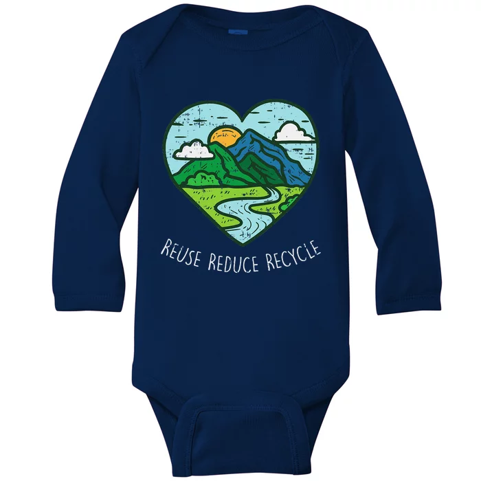 Reuse Reduce Recycle Earth Day Environmentalist Gift Baby Long Sleeve Bodysuit