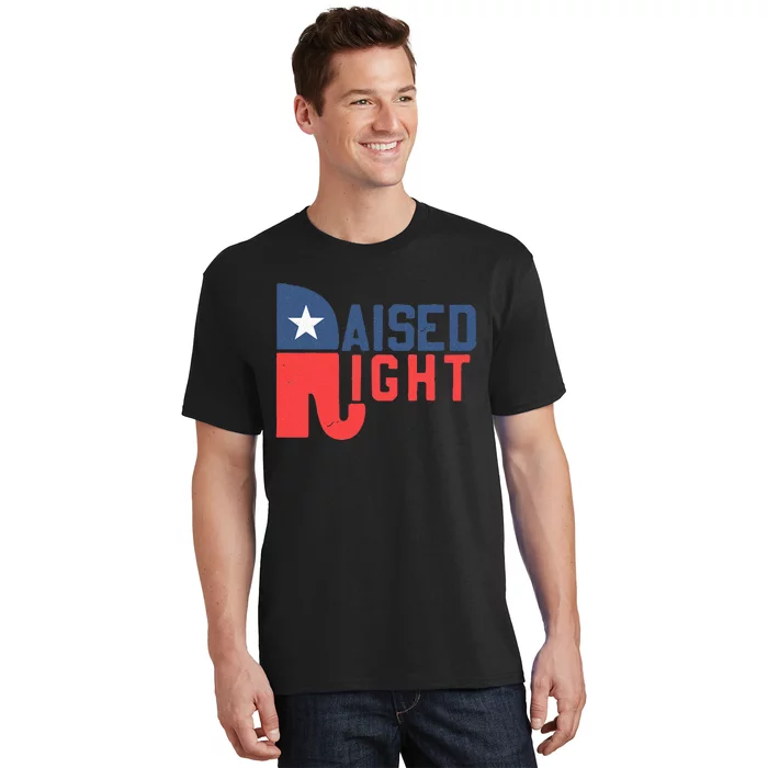 Raised Right Republican Elephant Funny Republican Gifts T-Shirt