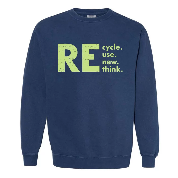 Recycle Reuse Renew Rethink Crisis Environmental Activism Short Sleeve  Black Garment-Dyed Sweatshirt