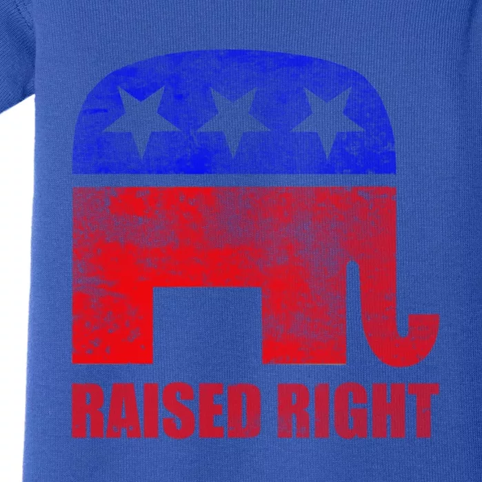 Raised Right Republican Party Elephant Conservative Values Gift Baby Bodysuit