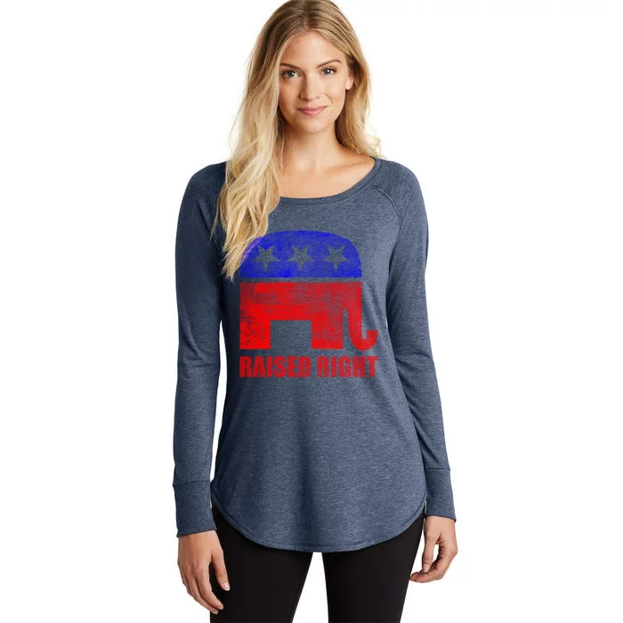 Raised Right Republican Party Elephant Conservative Values Gift Women's Perfect Tri Tunic Long Sleeve Shirt