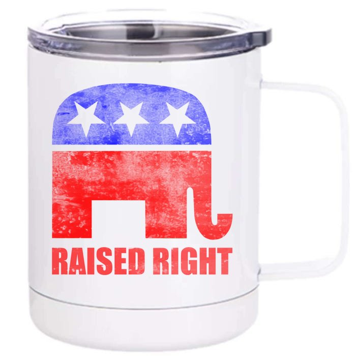 Raised Right Republican Party Elephant Conservative Values Gift Front & Back 12oz Stainless Steel Tumbler Cup