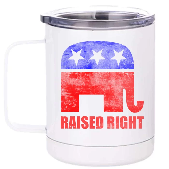 Raised Right Republican Party Elephant Conservative Values Gift Front & Back 12oz Stainless Steel Tumbler Cup