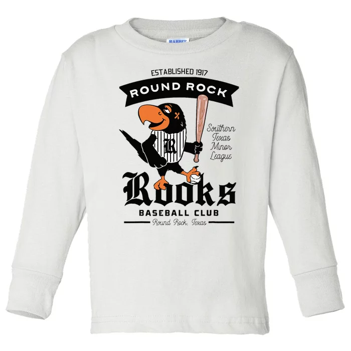 Round Rock Rooks Minor League Retro Baseball Team Toddler Long Sleeve Shirt