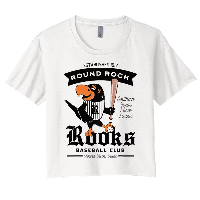 Round Rock Rooks Minor League Retro Baseball Team Women's Crop Top Tee