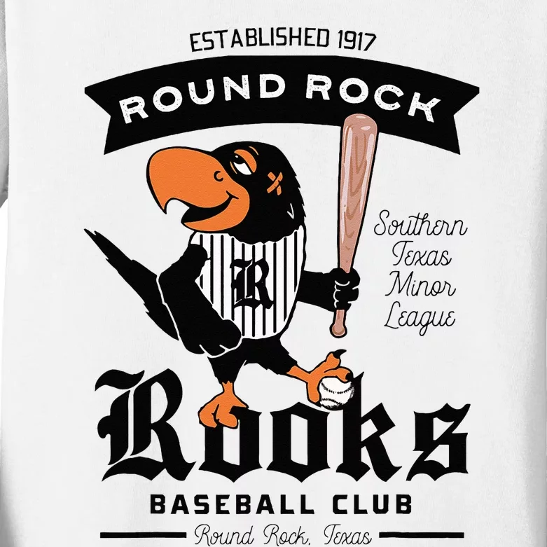 Round Rock Rooks Minor League Retro Baseball Team Kids Long Sleeve Shirt