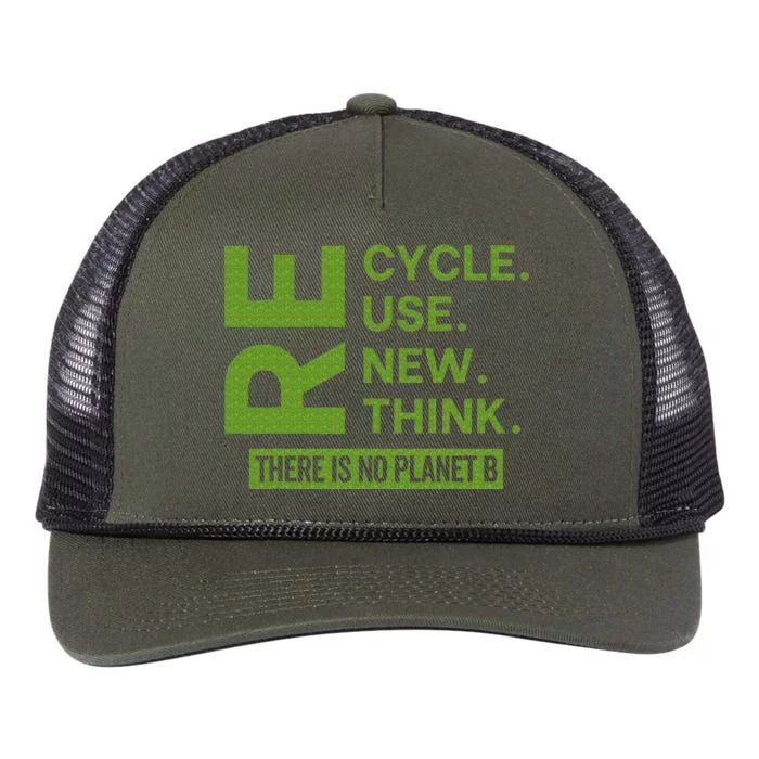 Recycle Reuse Renew Rethink There Is No Planet B Earth Day Retro Rope Trucker Hat Cap