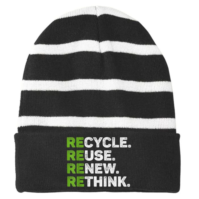 Recycle Reuse Renew Rethink Earth Day Environmental Activism Striped Beanie with Solid Band