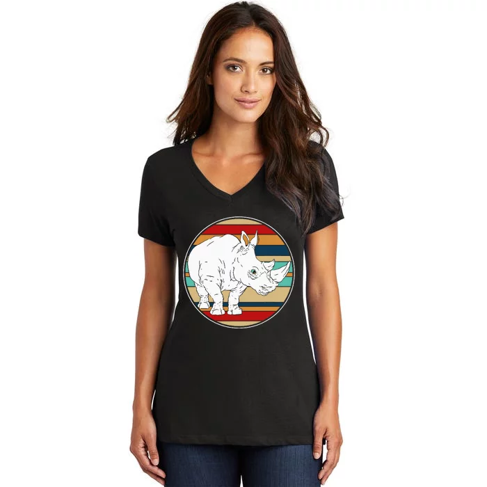 Retro Rhino Women's V-Neck T-Shirt