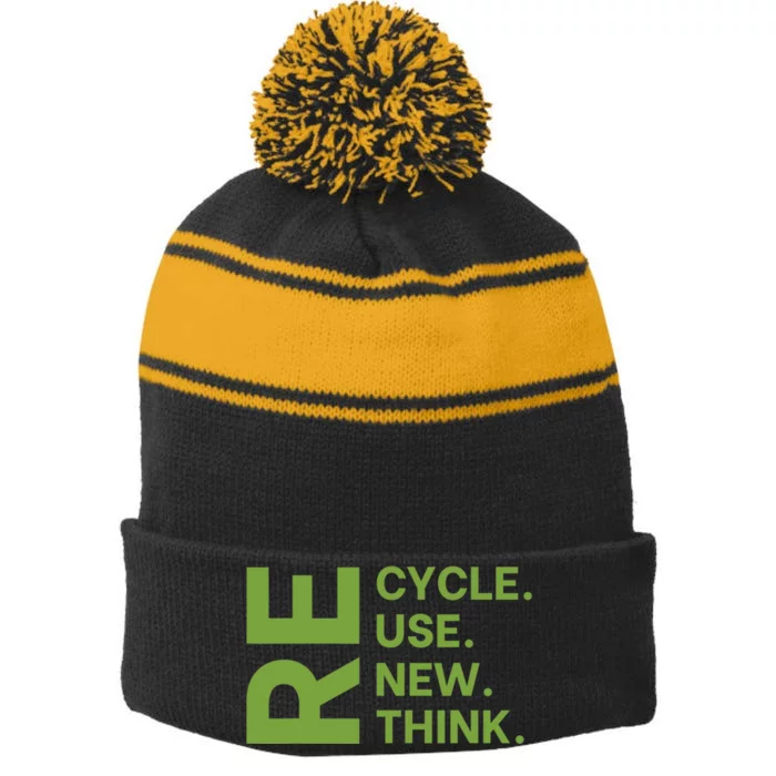 Recycle Reuse Renew Rethink Crisis Environmental Activism Stripe Pom Pom Beanie