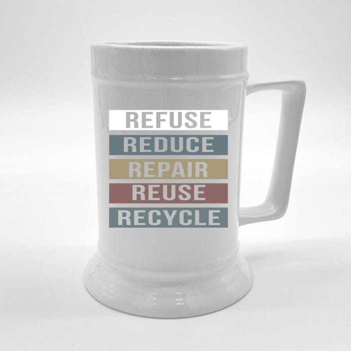 Refuse Reduce Repair Reuse Recycle Happy Earth Day Cute Gift Front & Back Beer Stein