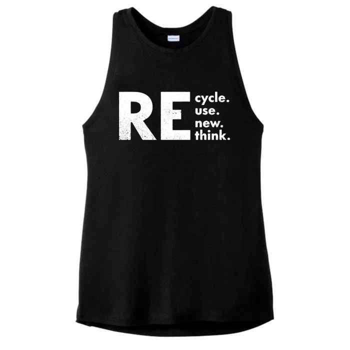 Recycle Reuse Renew Rethink Crisis Environmental Activism Ladies Tri-Blend Wicking Tank