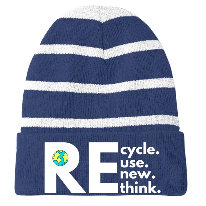 Recycle Reuse Renew Rethink Activism Earth Day Striped Beanie with Solid Band