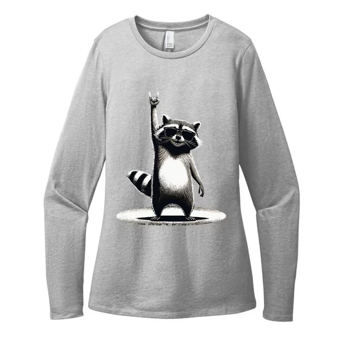 Retro Raccoon Rock Music Womens CVC Long Sleeve Shirt