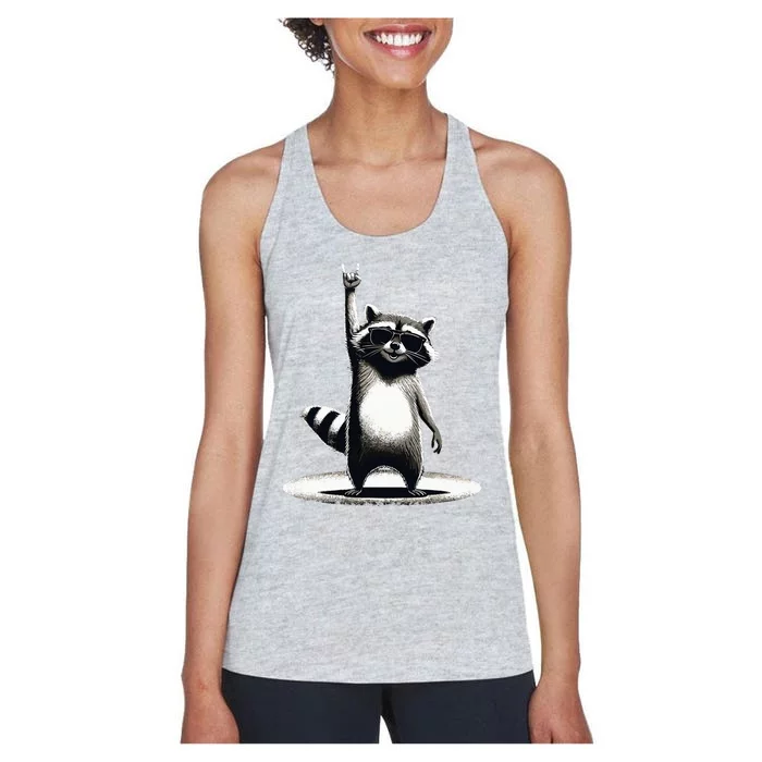 Retro Raccoon Rock Music Women's Racerback Tank