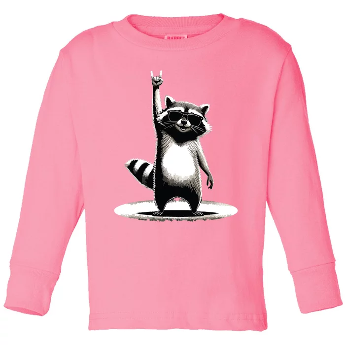 Retro Raccoon Rock Music Gift Funny Raccoon Toddler Long Sleeve Shirt