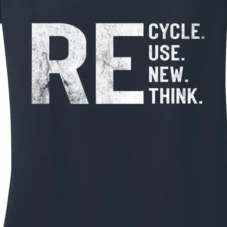 Recycle Reuse Renew Rethink Earth Day 22 April Crisis Environmental Activism Women's V-Neck T-Shirt