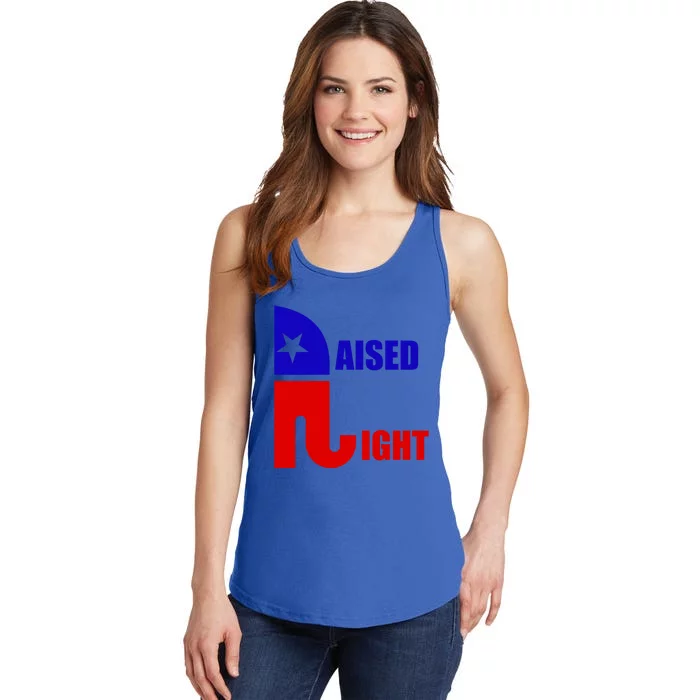 Raised Right Republican Elephant Pro Trump 2020 Patriotic Gift Ladies Essential Tank