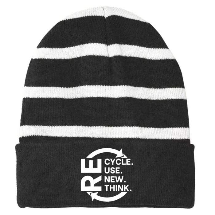 Recycle Reuse Renew Rethink Crisis Environmental Activism Striped Beanie with Solid Band