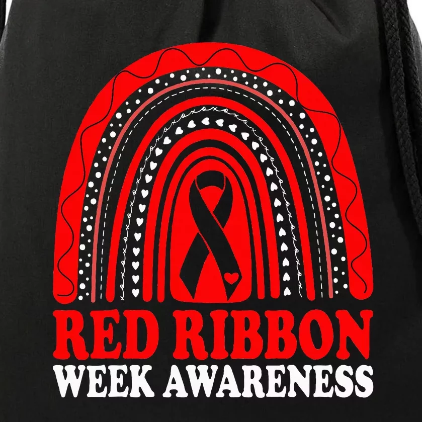 Rainbow Red Ribbon Week Leopard We Wear Red For Awareness Drawstring Bag