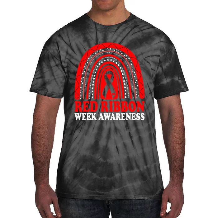 Rainbow Red Ribbon Week Leopard We Wear Red For Awareness Tie-Dye T-Shirt