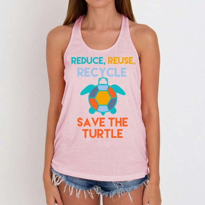 Reduce Reuse Recycle Save The Turtle Great Gift Women's Knotted Racerback Tank