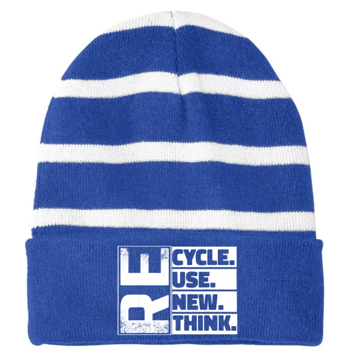 Recycle Reuse Renew Rethink Crisis Environmental Activism Striped Beanie with Solid Band