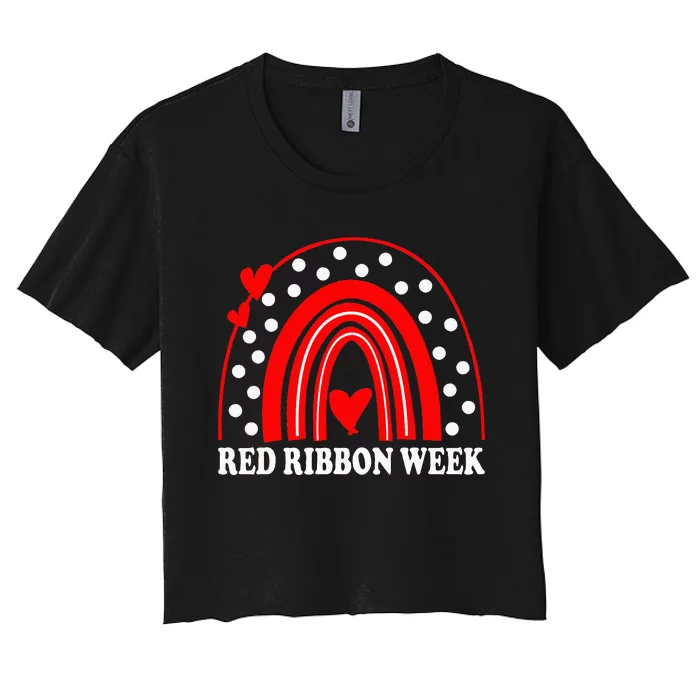 Rainbow Red Ribbon Week Leopard We Wear Red For Awareness Women's Crop Top Tee