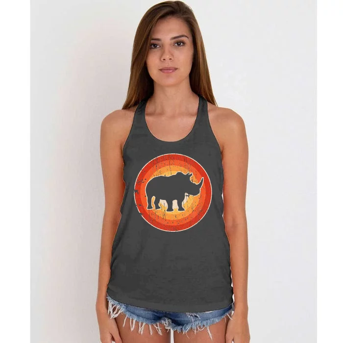 Rhino Rhinoceros Retro Vintage 60s 70s Sunset Mammal Animal Women's Knotted Racerback Tank