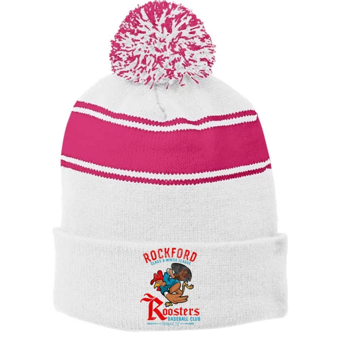 Rockford Roosters Retro Minor League Baseball Stripe Pom Pom Beanie