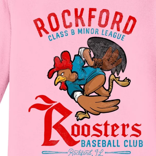 Rockford Roosters Retro Minor League Baseball Baby Long Sleeve Bodysuit