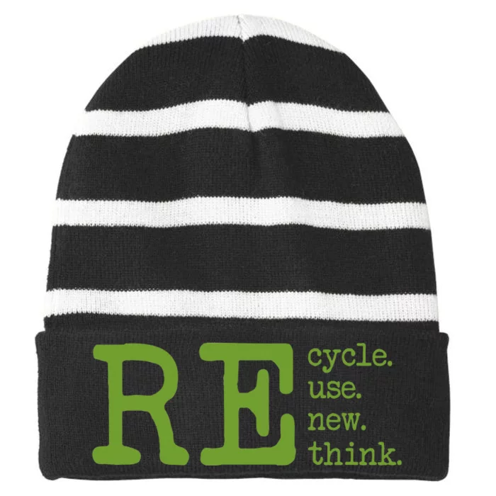 Recycle Reuse Renew Rethink Earth Day Environmental Activism Striped Beanie with Solid Band