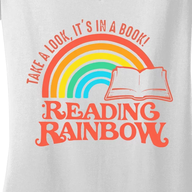 Reading Rainbow Retro Librarian Women's V-Neck T-Shirt