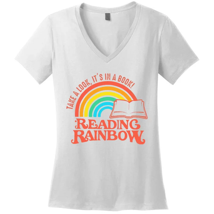 Reading Rainbow Retro Librarian Women's V-Neck T-Shirt